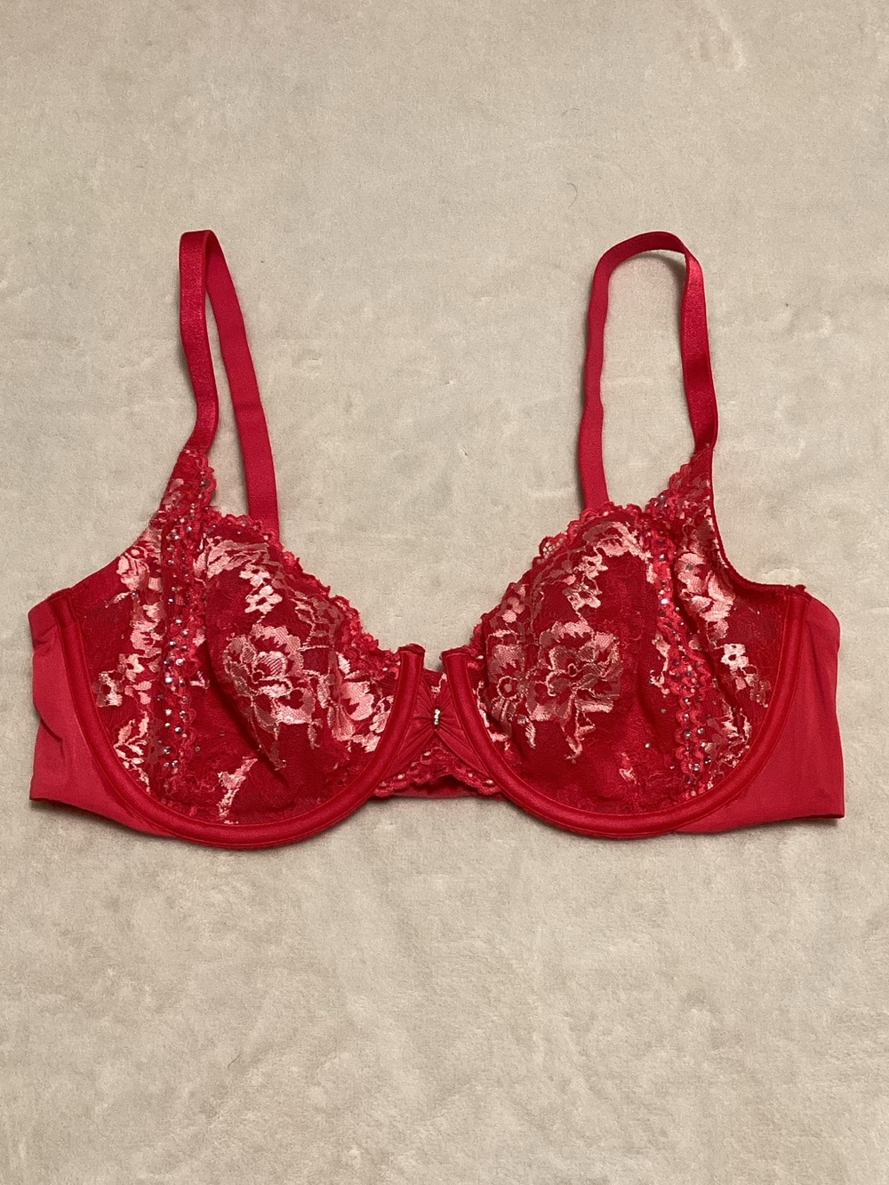 Victoria's Secret Bright Pink Lace Sequin Underwire Bra